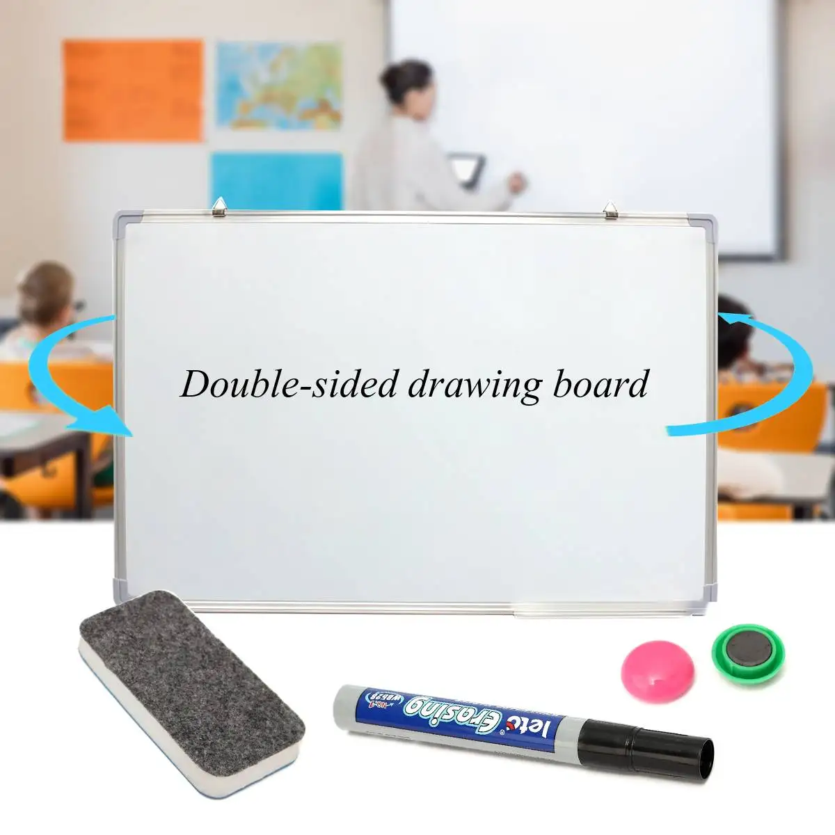 

600x900MM Magnetic Dry Erases Whiteboard Writing Board Double Side With Pen Erase Magnets Buttons For Office School