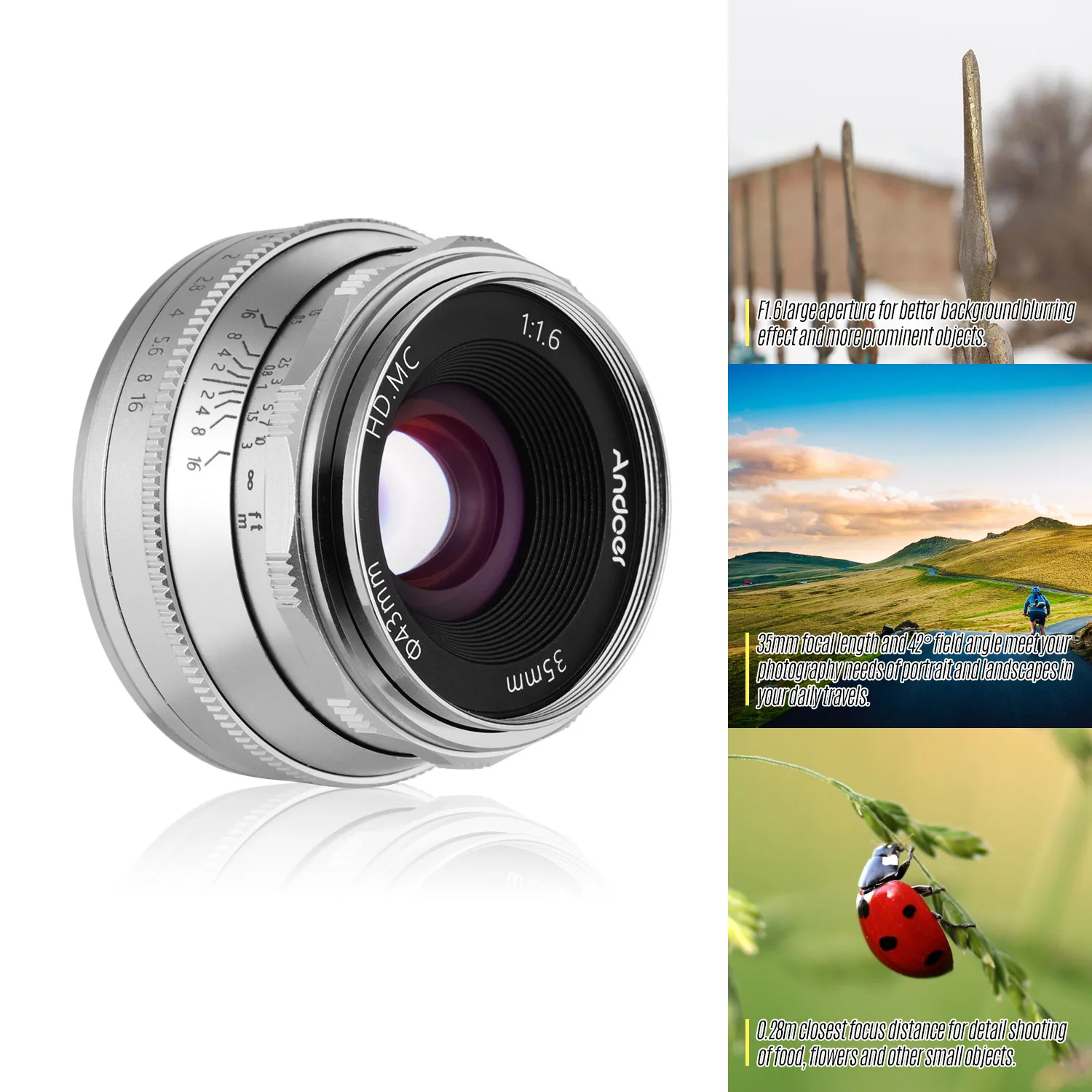 Andoer 35 мм F1.6 ручная фокусировка объектива Большая апертура объектива для Canon M1/M2/M3/M5/M6/M10/M100/M50 EOS M-Mount камеры