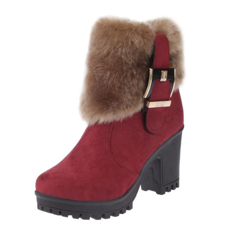 COVOYYAR/ г.; женская обувь на толстом каблуке; теплые зимние ботильоны; женские ботильоны на меху с пряжкой и манжетами; женские ботинки на платформе; туфли-лодочки; WBS4003 - Цвет: Красный