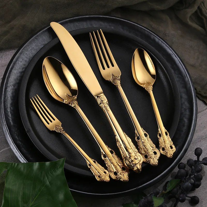 US $58.80 Kubac Hommi 2430pcs Classical Dinnerware Set 1810 Stainless Steel Dinner Knife Fork Teaspoon FlatWare Ins Cutlery Set