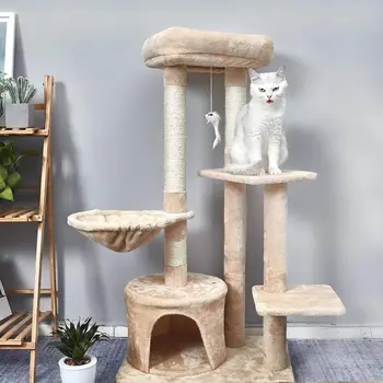 

Cat Scratching Board Post Pads Tree Climbing Frame with Cradle Cats Tower Pet Toy Reinforced Columns Height 106cm C04