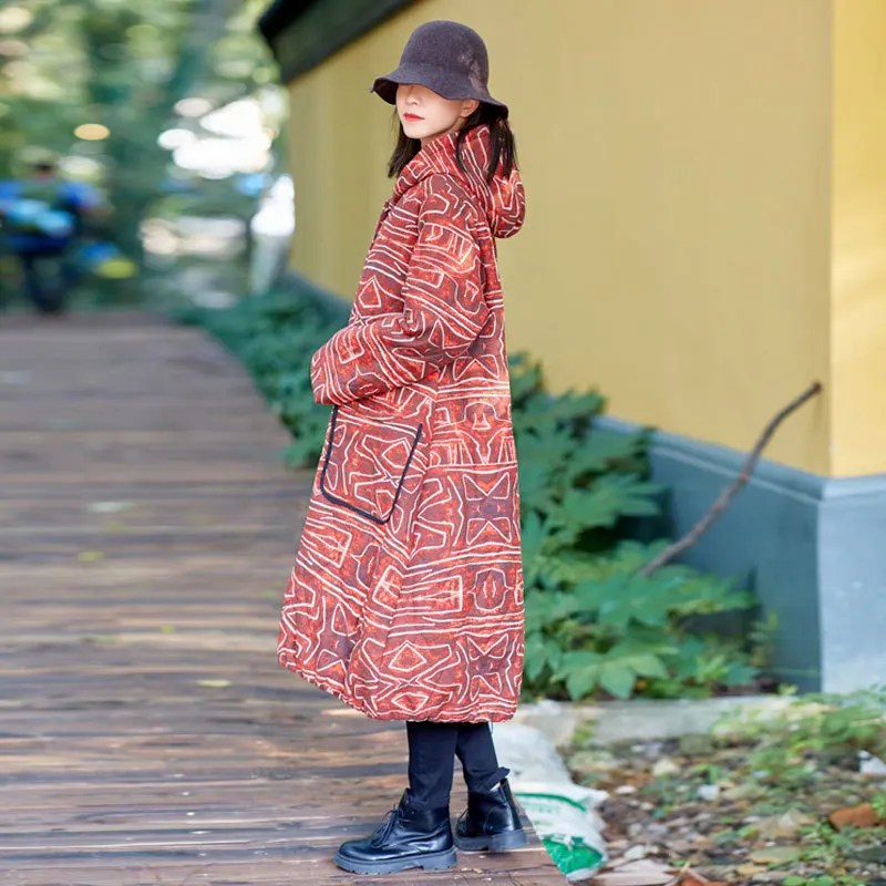 Winter Thick Space Cotton Hooded Wave Large Size Retro WOMEN'S Cotton Padded Clothing
