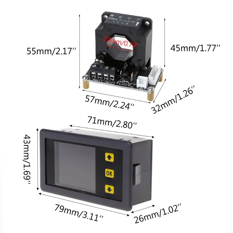 Цифровой мультиметр постоянного тока 0-90V 0-100A Вольтметр Амперметр Мощность с монитором ж зал Сенсор