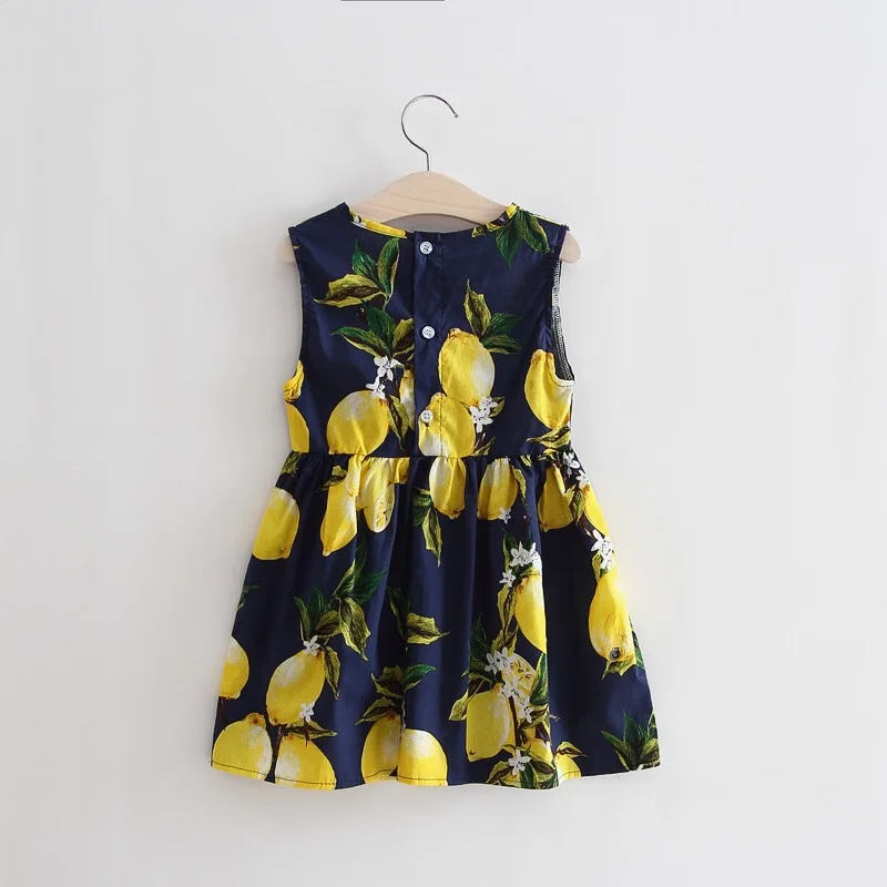 Summer Baby Girl Lemon Print Sleeveless Dress for Toddler Girl Dress