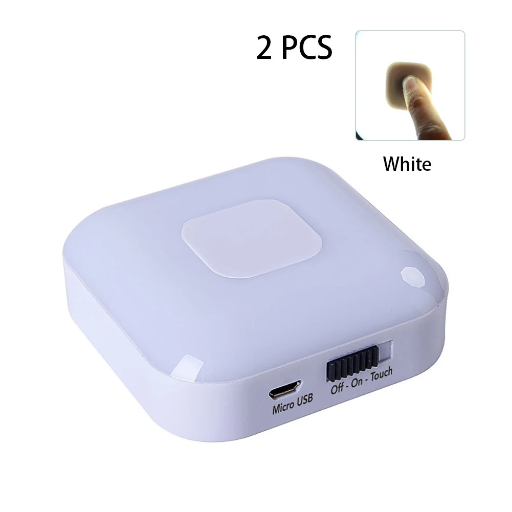 

Dimmable Dorm Cordless 8 LED Bedroom Touch Stick On Night Lamp Tap Lights Wardrobe Under Cabinet USB Rechargeable Closet ABS