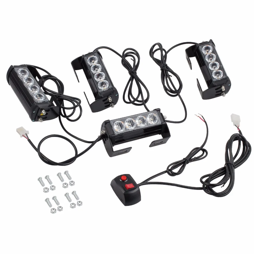 

4pcs Car Strobe Warning Light 12V Flashing Fault Emergency Signal Lamp Waterproof Shockproof Auto Strobe Lights with Controller