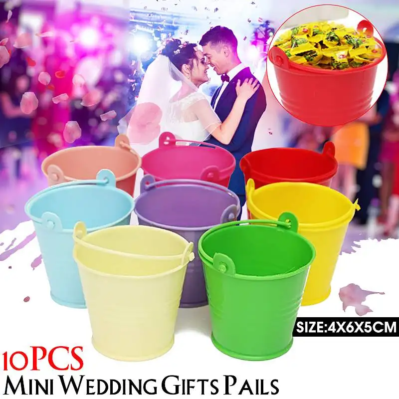 

10PCS Mini Chocolate Cute Candy Snack Bucket Durable DIY Colored Favour Keg Box Pails Gift Pails Candy Case Wedding Party Decor