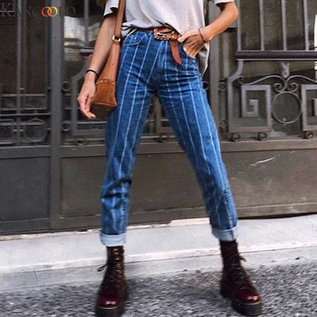 

KANCOOLD Sexy stripe denim women zipper pants Fashion pocket blue jeans women Casual street wear skinny slim autumn trousers