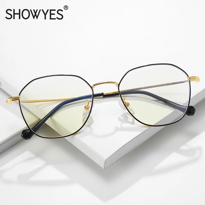 SHOWYES очки с защитой от синего излучения, женские компьютерные очки, полигон, модные очки, большие оправы, простые очки 016