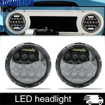 

2x 7inch DOT White V shape DRL Amber Halo Angle Eye LED Headlight Driving Light for Jeep Land Rover Defender Niva Lada 4x4