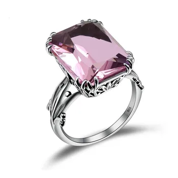 

Real 925 Sterling Silver Vintage Ring For Women Fine Jewelry Natural Stone Pink Crystal Prong Setting Trendy Rings 925 Silver
