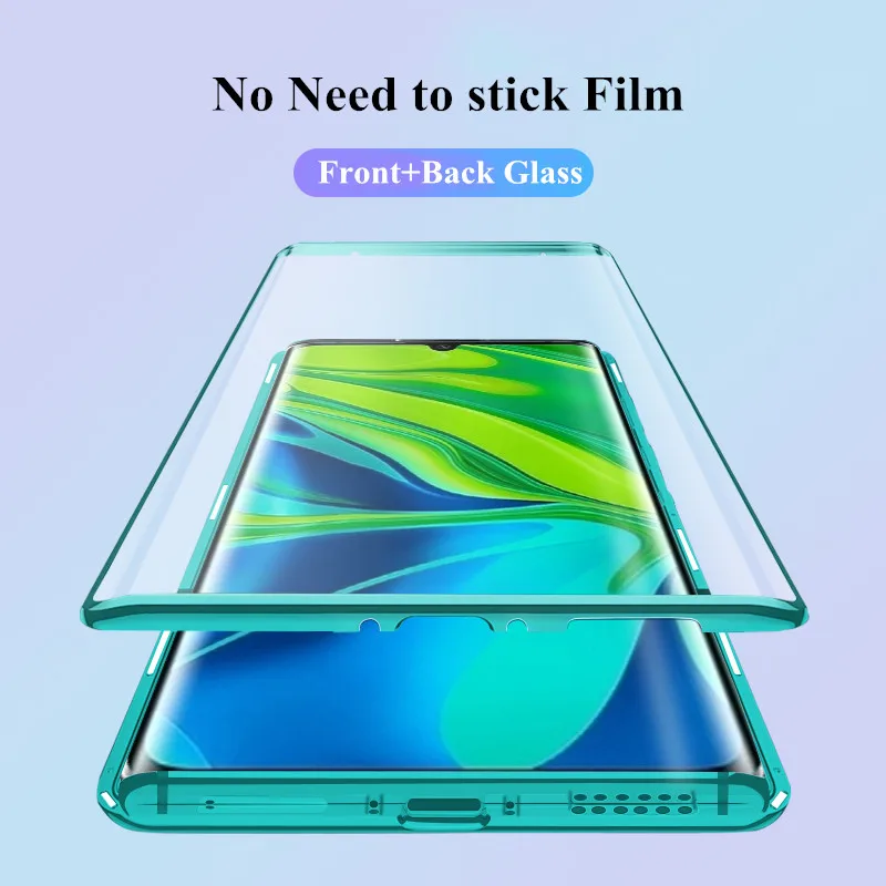 Metal Magnetic Adsorption Phone Case Double Side Glass Cover For Xiaomi Redmi Note 9 8 7 Pro 8T 9A 9C 8A Mi 10T Note10 Lite Pro X3 NFC