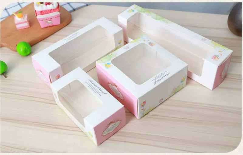 50PCS Paper Gift Box For Wedding Party Birthday Cupcake Box With Window Flowers Carton Muffin Cake Candy Favor Baking Packaging