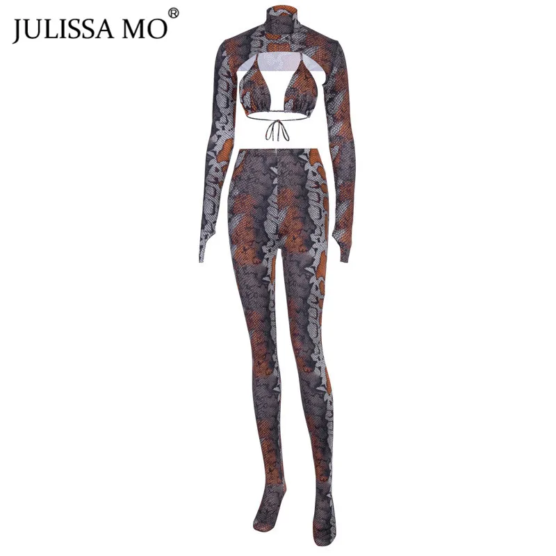 Julissa mo, змеиный принт, комплект, женский, сексуальный, выдалбливают, бандаж, спортивный костюм, женский, 2 шт, набор, открытая спина, обтягивающие леггинсы, наряды