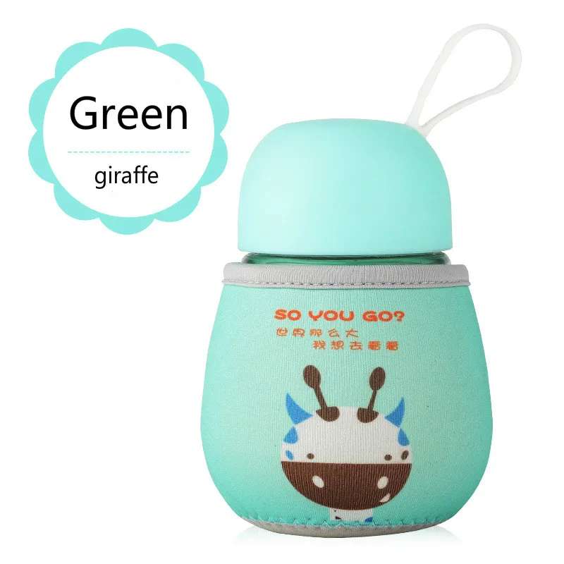 Green Giraffe Практичная фляжка 300 мл мультяшная стеклянная бутылка для детей чайник Студенческая чашка кружка портативная чашка для кормления Детские сервиз для напитков - Цвет: Green Giraffe