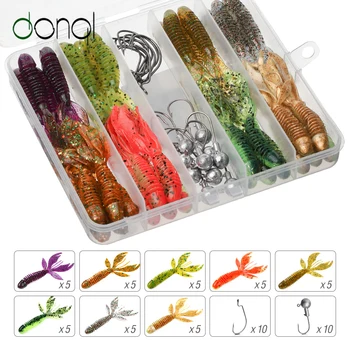 

DONQL Soft Larva Fishing Lure Set 40pcs Silicone Baits with Lead Jig Head Fishhook Offset Hooks Worm Carp Fishing Tackle Kit