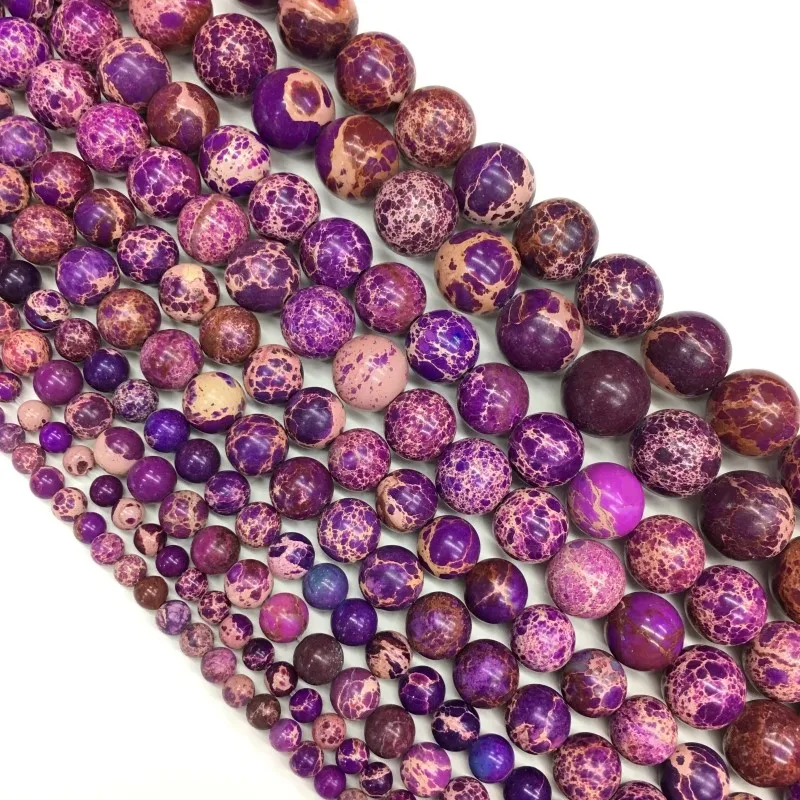 Purple Натуральный камень императора доступны в нескольких цветах, круглые бусины торговля 3/4/6/8/10/12 мм для изготовления ювелирных изделий DIY - Цвет: Purple