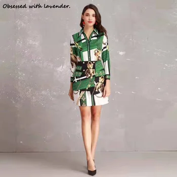 

Obsessed with lavender.Fashion loose long shirt+irregular short skirt, sweet and lovely spring and autumn female cartoon pattern