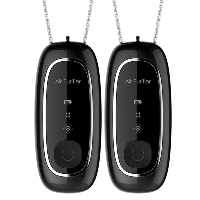 

Fashion Personal Wearable Air Purifier Necklace Mini Portable Air Freshener Ionizer Negative Ion Generator 2Pcs(Black)