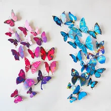 Виниловая 3D синяя бабочка для настенного искусства, переводная наклейка, съемное украшение для дома, сделай сам, красивая настенная наклейка, домашний декор