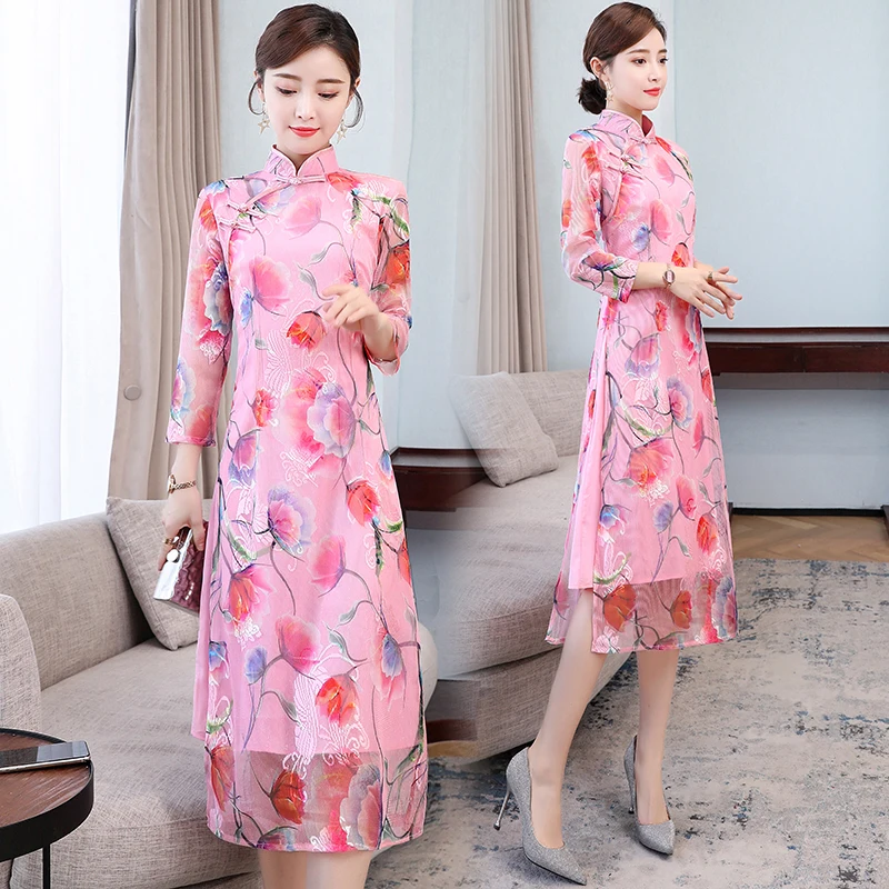Летнее платье qipao для девушек этническое вьетнамское Ao dai женщин|ao dresses|ao daiao vietnam |