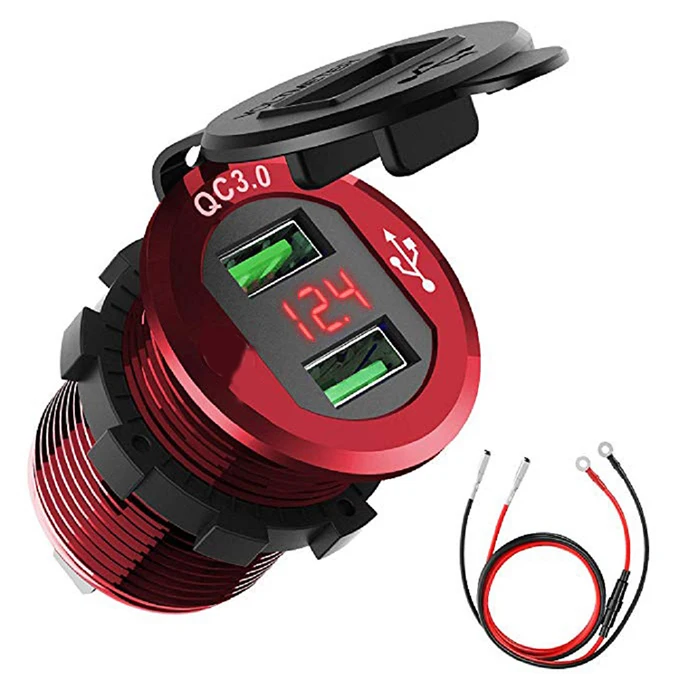 

Dual USB Car Charger Cigarette Lighter Socket QC 3.0 Power Outlet Charger With Digital Display For 12/24V Vehicles Motorcycle