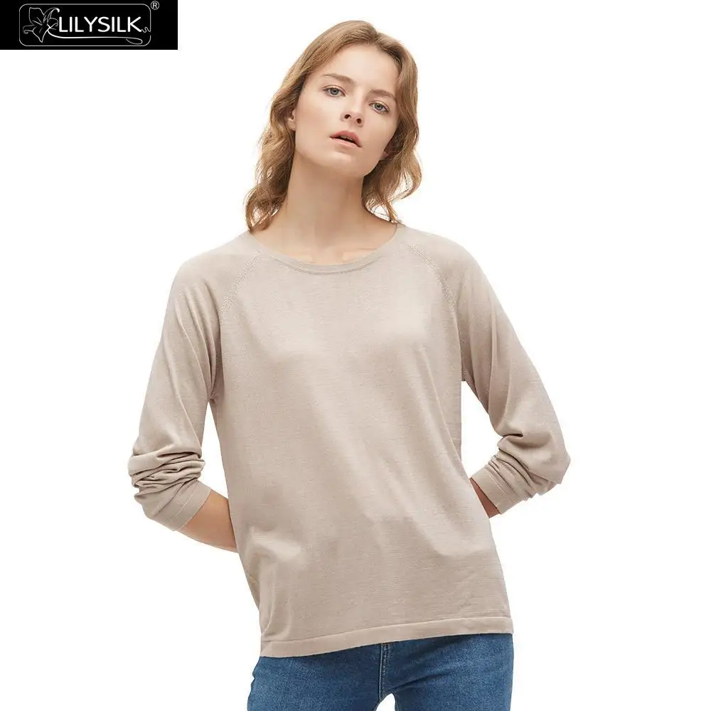 Женская Длинная трикотажная футболка LilySilk с круглым вырезом бесплатная доставка
