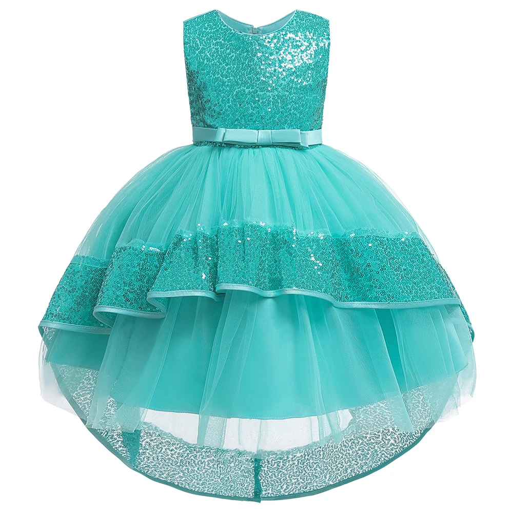 Новое Детское платье принцессы, нарядное платье с цветами для девочек на свадьбу, день рождения, кружевное платье-пачка без рукавов с бантом и блестками для 3-5-7-8-9-10 лет