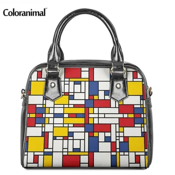 

Coloranimal Brand Designer Women Messenger Bags Mondrian Pattern PU Handbags Multi-function Shoulder Bag for Lady Top-handle Bag