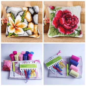 

Latch Hook Rug Canvas Kits Cushion Pillow Foamiran Needlework Crochet Flower Latch Hook Embroidery Carpet Cross Stitch Unfinish