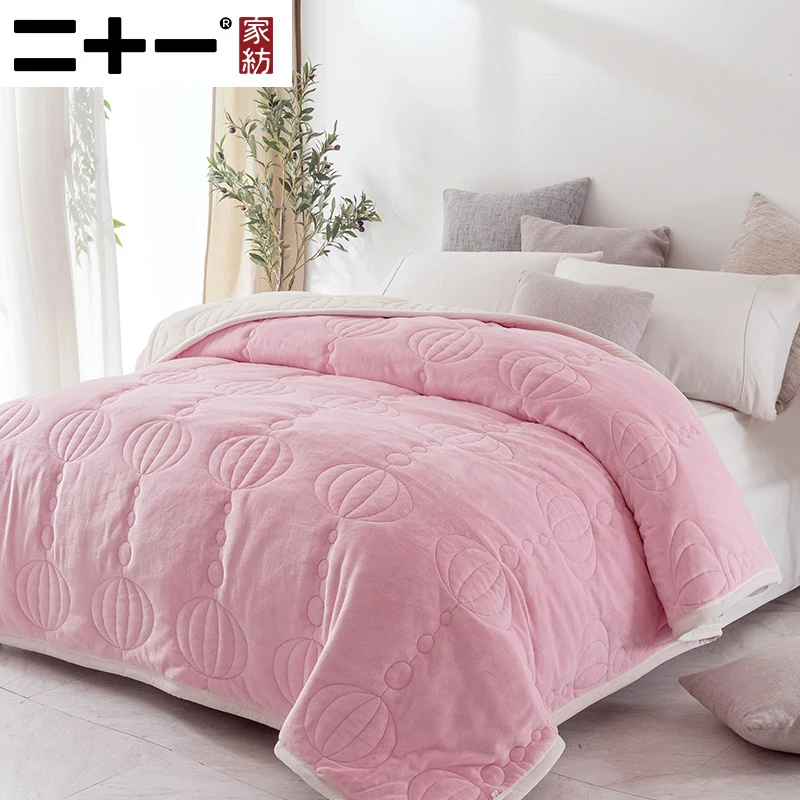 Blanket Quilt Thickening Winter Coupe Cover Carpet 10 Jin Three Layers Mix Quilt With Cotton Wadding Carpet Keep Warm Blanket - Цвет: Warm Winter-Powder
