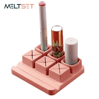 

6 Grids Lipstick Organizer Desktop Makeup Organizer Storage Box for Lipstick Eyebrow Pencil Holder Silicone Display Stand