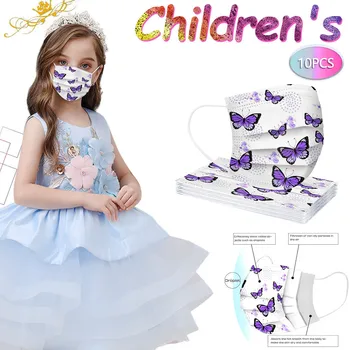 

10/20/30/40pcs Disposable Face Mask Industrial Kids Children's Purple Butterfly Mask 3Ply Mask Cartoon Disposable Mouth Mask