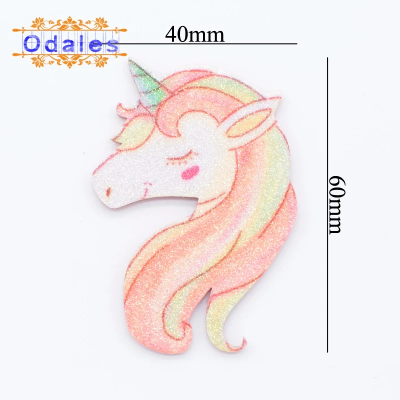 20Pcs/lot 4*6.5cm Glitter Fabric Appliques Colorful Unicorn Padded Patches for Clothes Stickers DIY Hair Clips Decoration