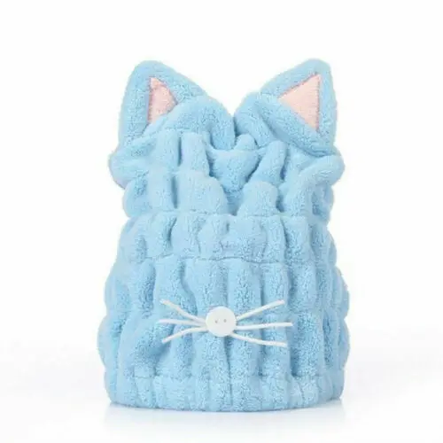 Синий 4 цвета, милый стиль, микрофибра, тюрбан для волос, шапочка для душа, быстро сохнет, шапка для душа, обернутое полотенце, шапочка для купания - Цвет: Синий