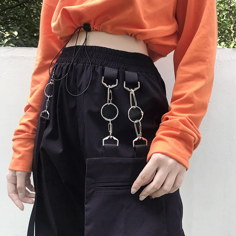 Techwear модные женские брюки карго с карманом и пряжкой повседневные Черные