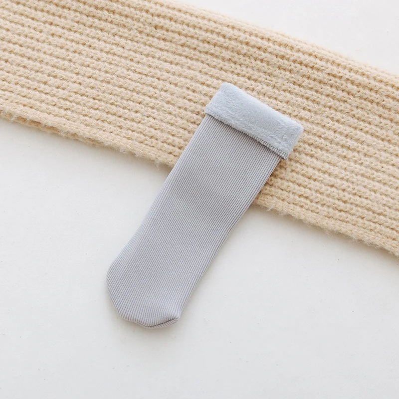 light grey Зимние теплые плотные носки для детей теплые шерстяные кашемировые зимние носки детское бесшовное бархатное сапоги носки для сна телесного и черного цвета - Цвет: light grey