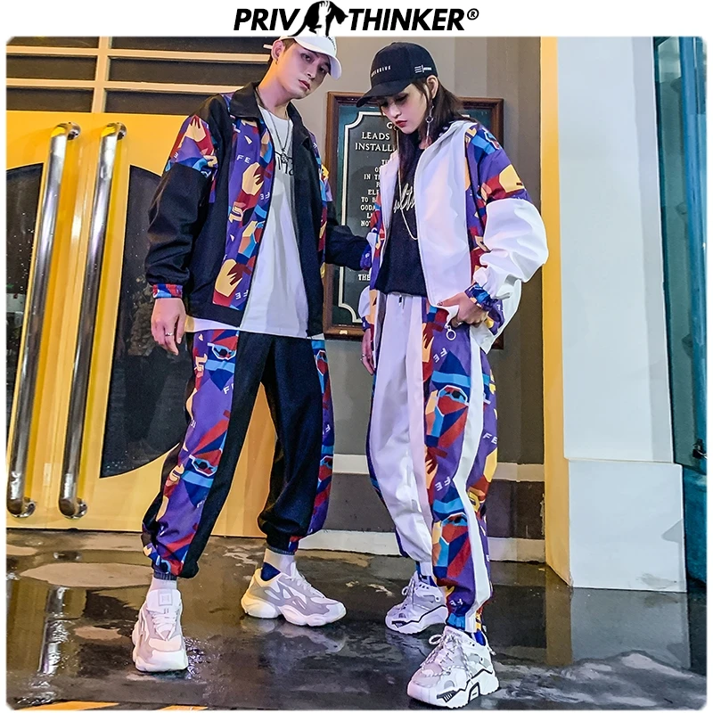Privathinker Для мужчин, комплекты в стиле хип-хоп Уличная одежда пара свободные комплект из двух предметов: Tractsuit мужской осенние штаны костюм