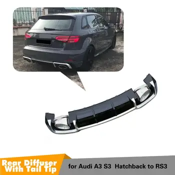 

Rear Bumper Lip Diffuser Spoiler with Pipe Exhaust Body Kit for Audi A3 Sline S3 Hatchback Bodykits 2017 2018 2019 PP+stainless