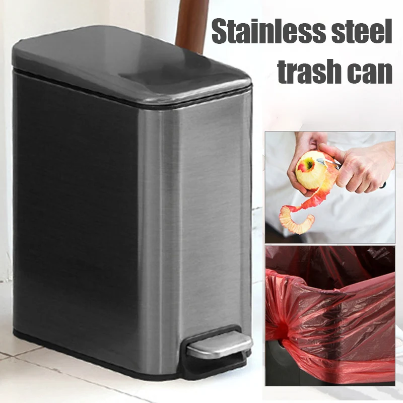 

5L Rectangular Small Stainless Steel Step Trash Can Wastebasket Garbage Container Bin for Bathroom AIA99