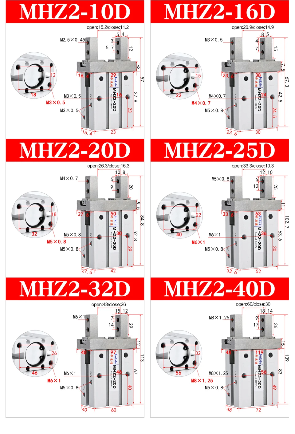 Палец цилиндр mhz2 захват 10D маленький 16D параллельный 20D Воздушный Захват 25D механический 32D Пневматический фитинг для SMC