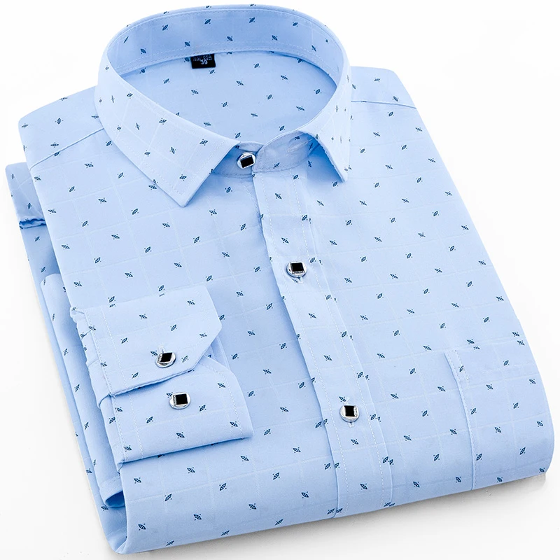 Men's Long Sleeve Print Plaid Shirt Spring Summer Slim Fit Dress Shirts Brand Male Clothing M-5XL