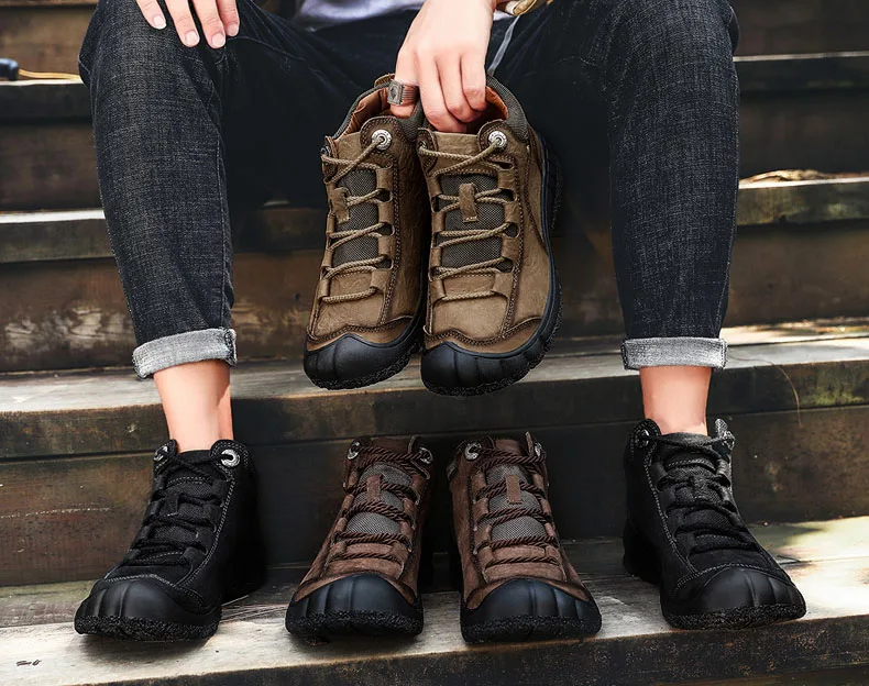 YITU/зимняя мужская кожаная походная обувь; дышащая Треккинговая обувь для альпинизма; ботинки для охоты; спортивные кроссовки для мужчин