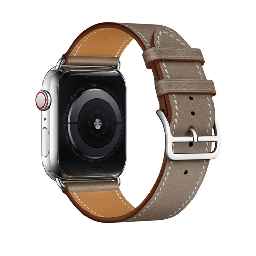 Подолом логотип Swift кожаный двойной один за туром ремешок для наручных часов Apple Watch Series 5 4 3 2 1 44/40 мм 42 38 мм и нержавеющая сталь металлический корпус для наручных часов iWatch, браслет - Цвет ремешка: Etoupe