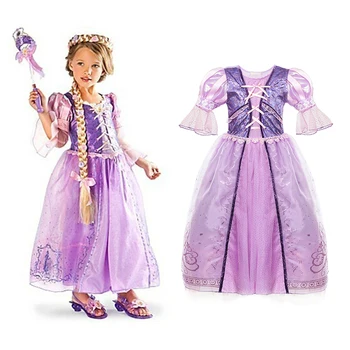 

Little Girls Rapunzel Dress Children Fantasy Cosplay Costume With Ribbons Kids Halloween Party Clothes Princess Purple Dress