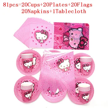 

81Pcs/51Pcs Birthday Disposable Set Cartoon Hello Kitty Party Decoration Disposable Kids Napkins Cups Party Supplies Baby Shower