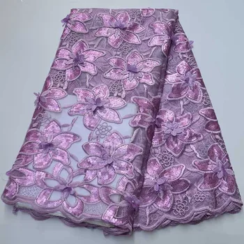 

New Design Flower Style Guipure Lace Fabric African Nigerian Embroidery Sequins With Beads Lace Fabrics French Tulle Lace Fabric