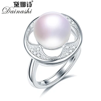 

Dainashi 925 Sterling Silver Round Zircon Crystal Adjustable Ring Jewelry Freshwater Cultured Pearl Ring Party Gift for Women