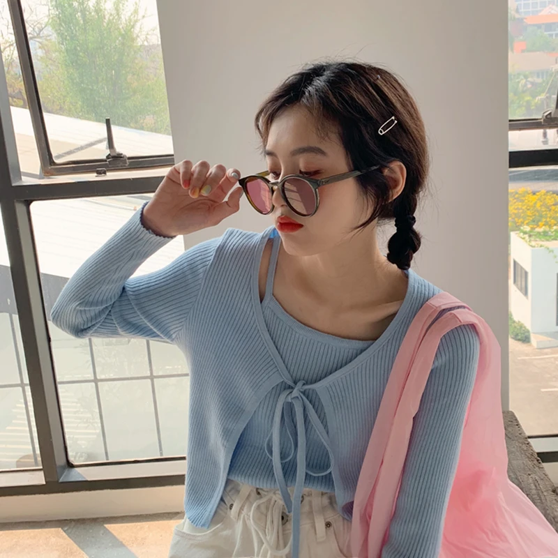 Женский ТРИКОТАЖНЫЙ УКОРОЧЕННЫЙ ТОП модный брендовый Кардиган с длинным рукавом