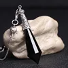 New Natural Black Obsidian Pendulums For Dowsing Reiki Chakra Healing Crystalscharms Necklace filigree Pendant 3